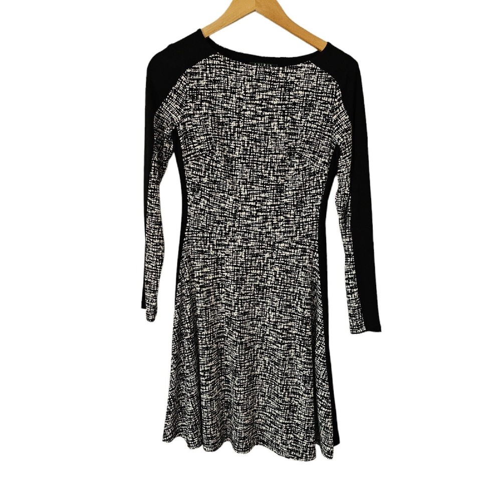 Lauren Ralph Lauren Dress Womens 2 Black White 3/4 Sleeve Stretched Ruched Sides